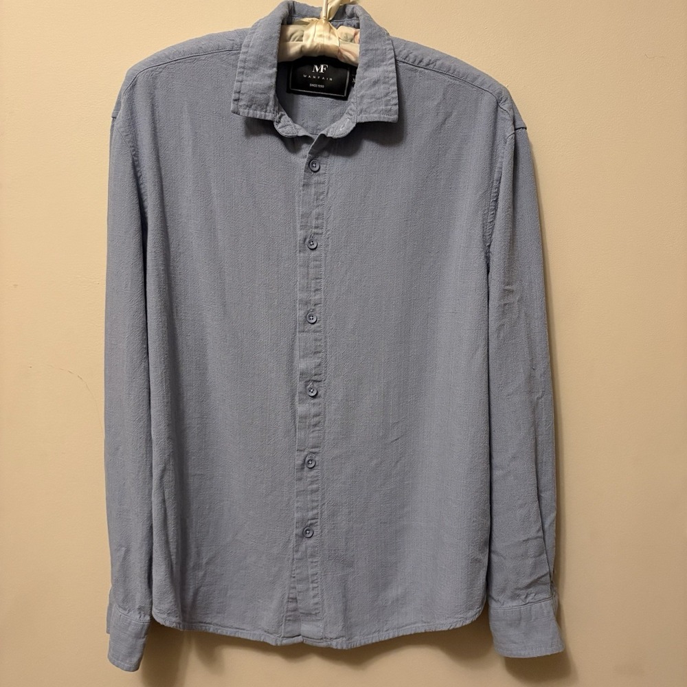Mayfair Light Blue Denim Color Button Up Polo 70% Linen/ 30% Cotton Men's Medium